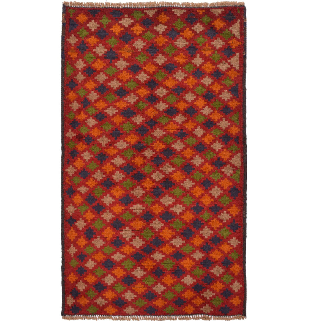 Red Afghan Baluchi Rug 2' 8" x 4' 6" Hand-Knotted