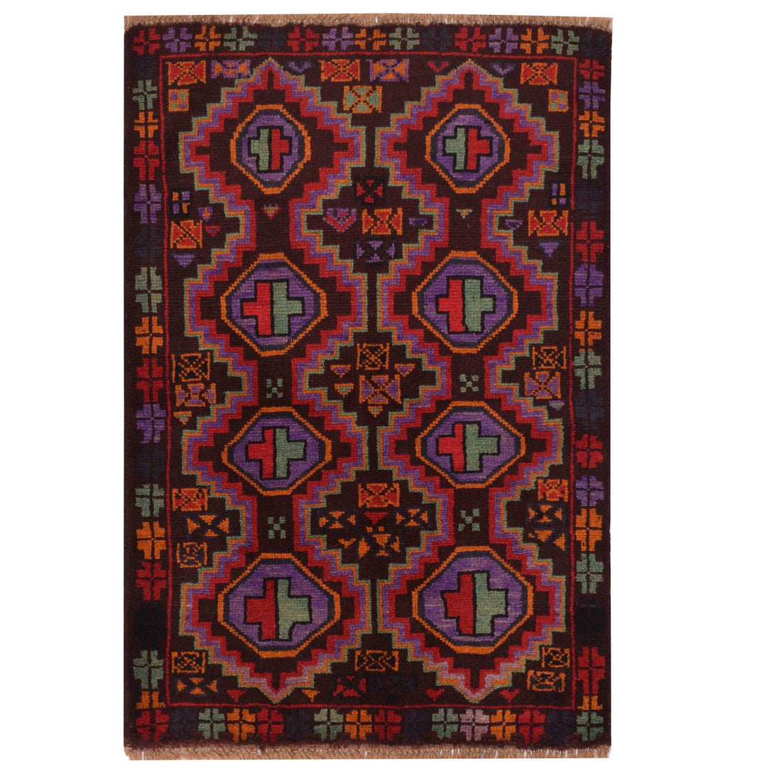 Afghan Baluchi Rug 2' 5" x 3' 8" Hand-Knotted