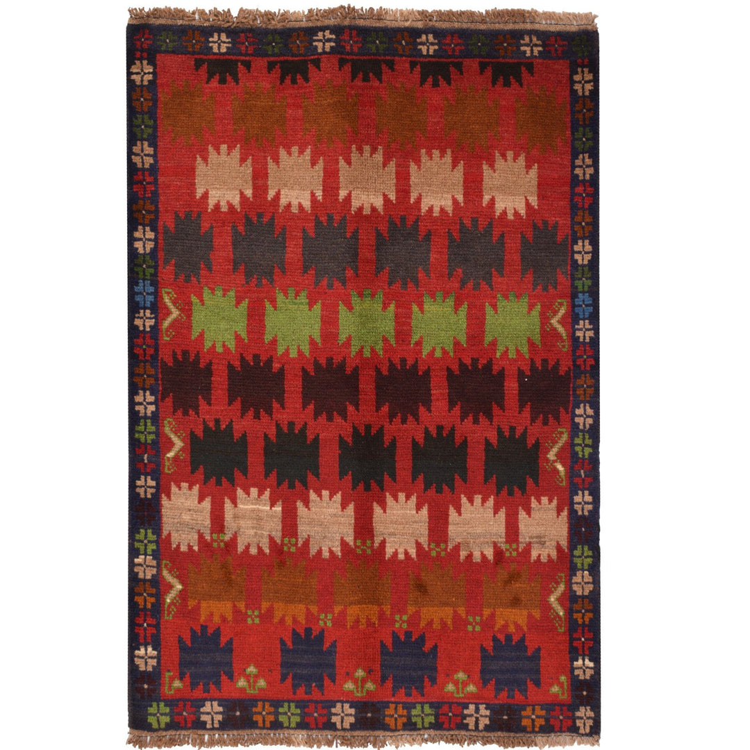 Afghan Baluchi Rug 2' 9" x 4' 2" Hand-Knotted
