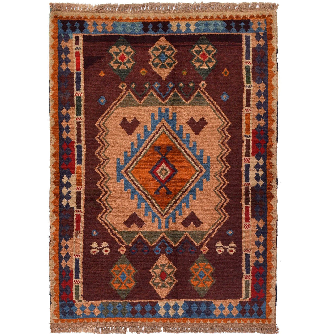 Afghan Baluchi Rug 2'7" x 3'7" Hand-Knotted