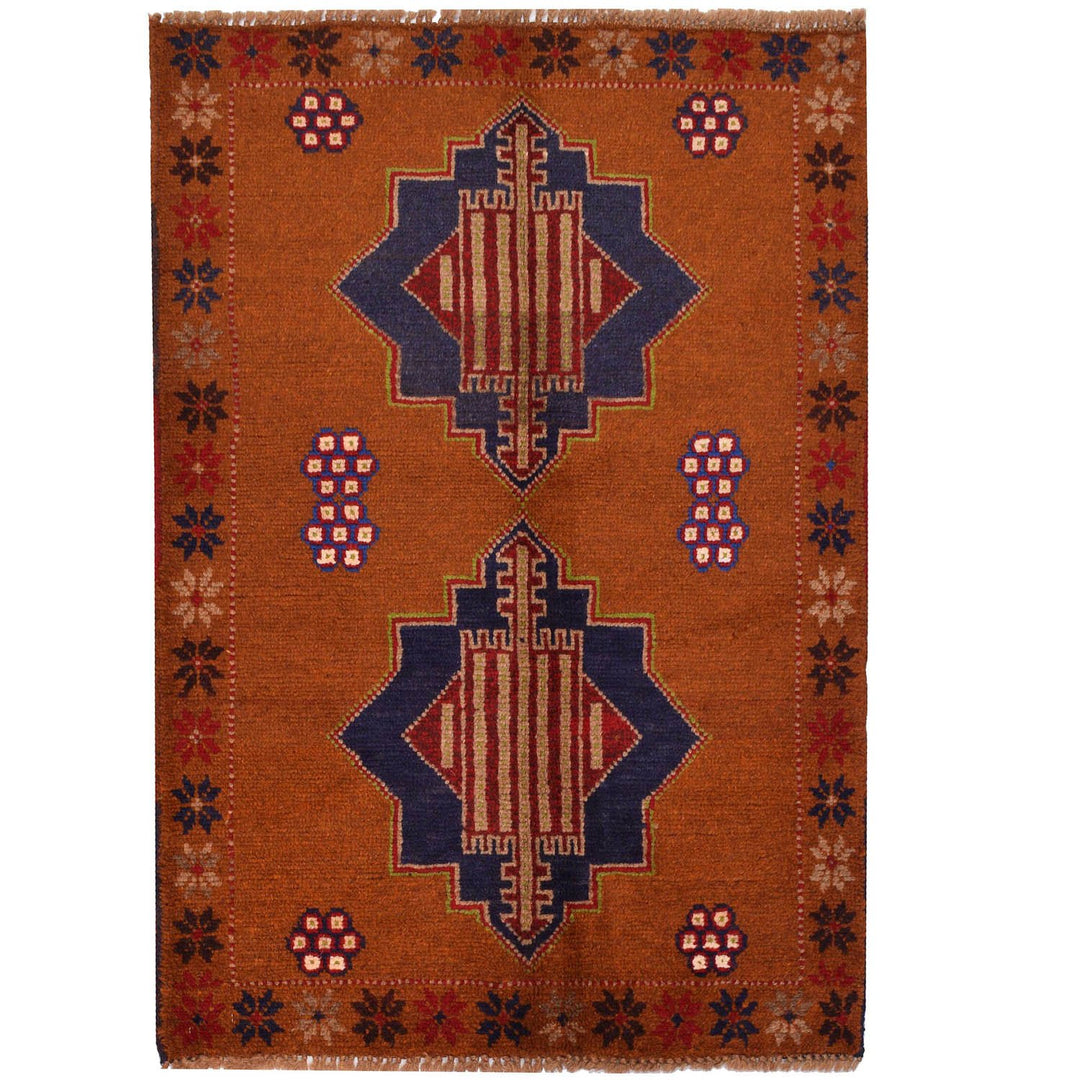 Tan Afghan Baluchi Rug 2' 5" x 3' 7" Hand-Knotted
