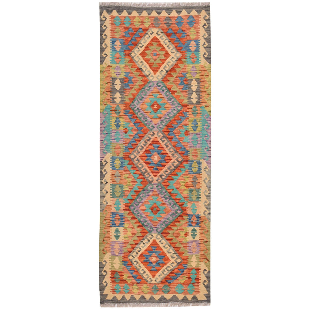 Afghan Kilim Rug 2' 1" x 6' Flat-Weave