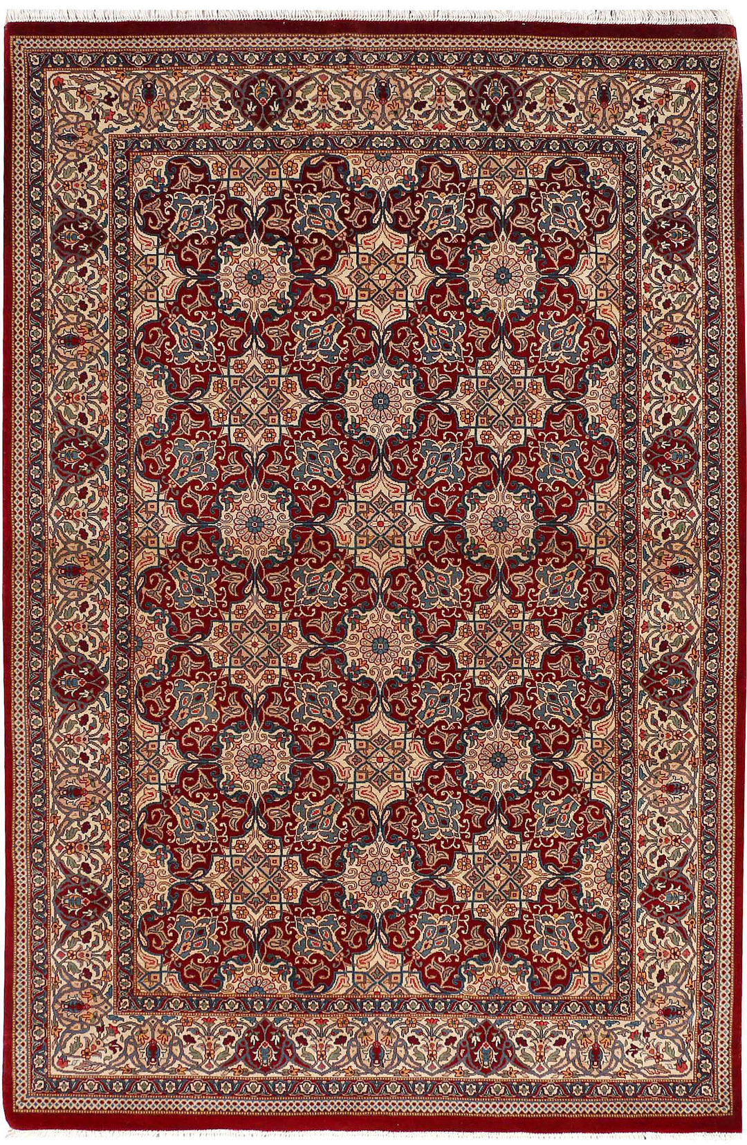 Maroon Afghan Mahal Rug 4' 1 x 6' 2 Hand-Knotted