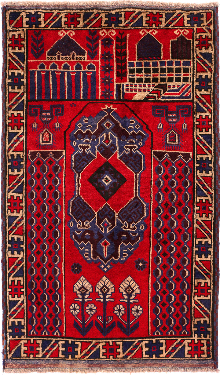 Firebrick Baluchi 3' x 4' 11 - No. 54641 - ALRUG Rug Store