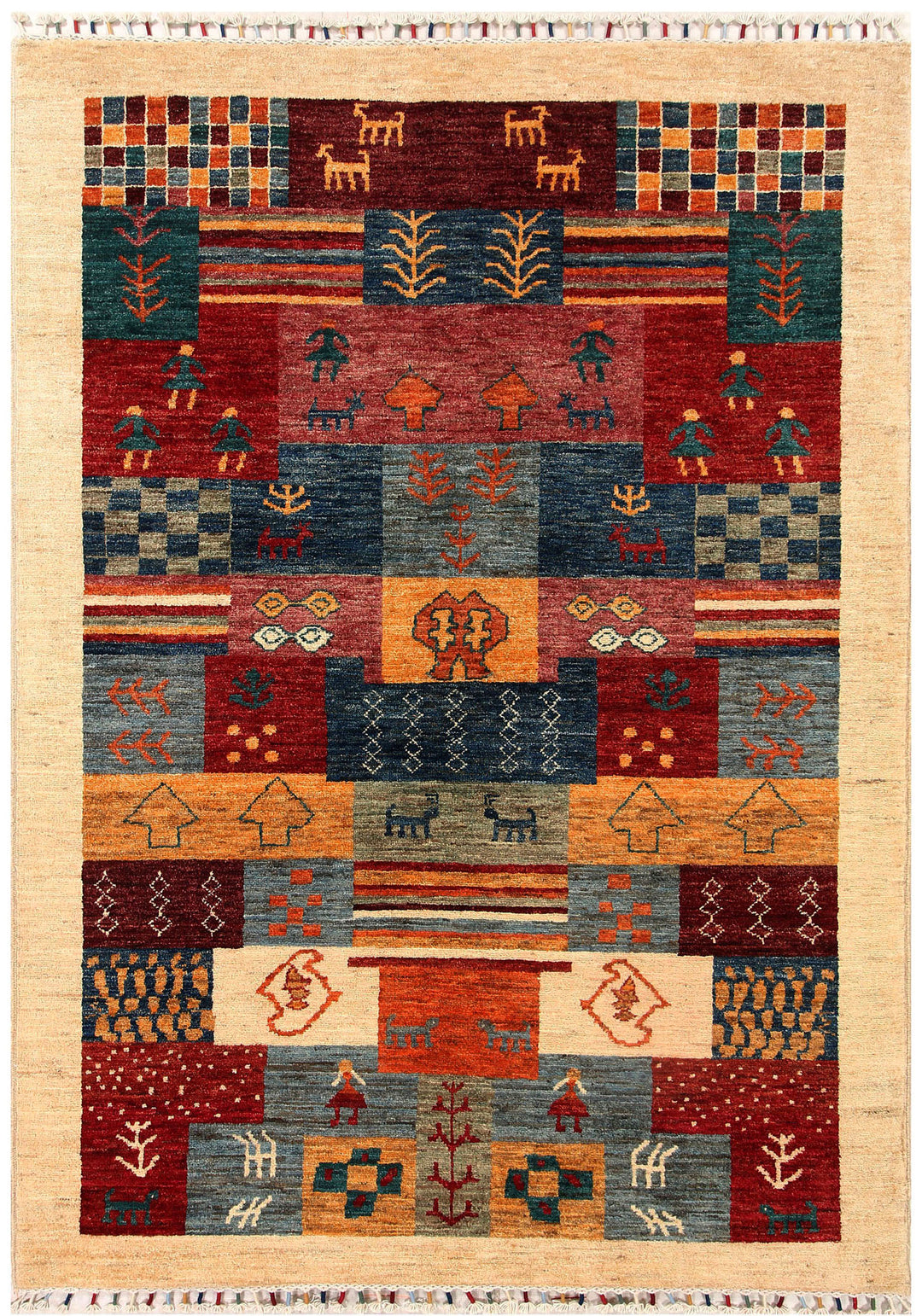 Pakistani Gabbeh Rug 4' 9 x 6' 8 Hand-Knotted