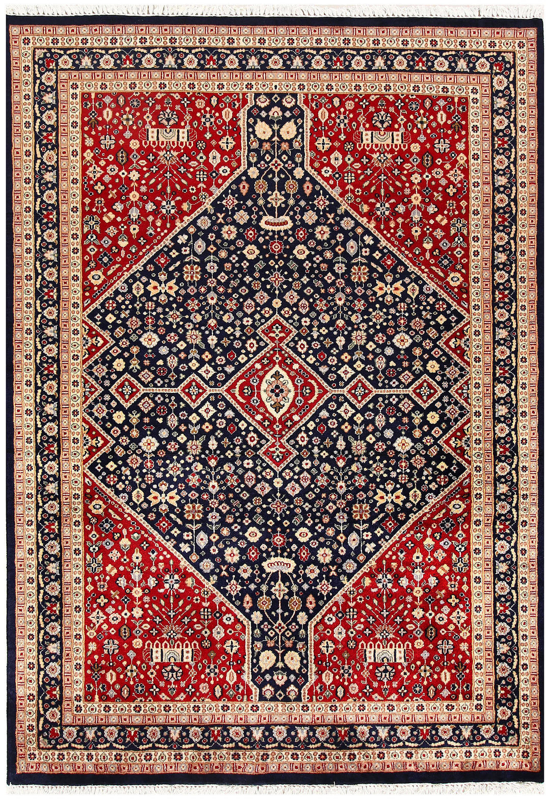 Navy Afghan Isfahan Rug 4' 6" x 6' 5" Hand-Knotted