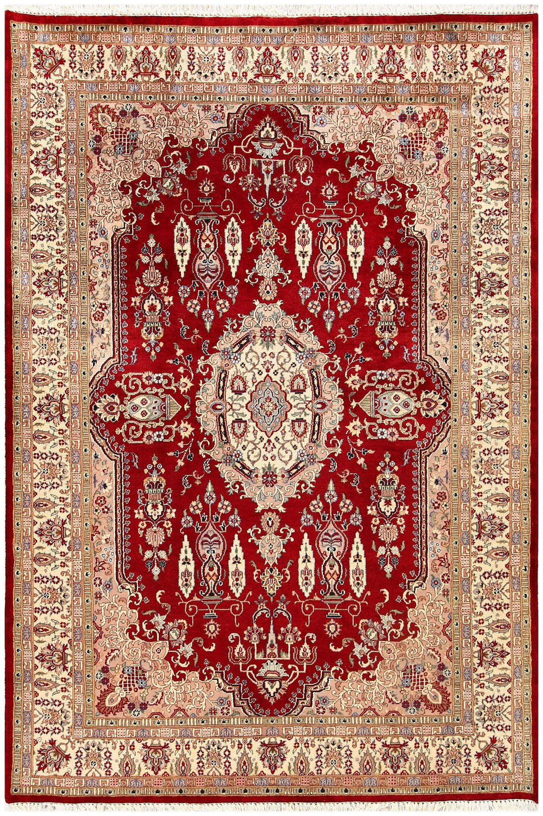 Maroon Afghan Isfahan Rug 4'7" x 6'8" Hand-Knotted