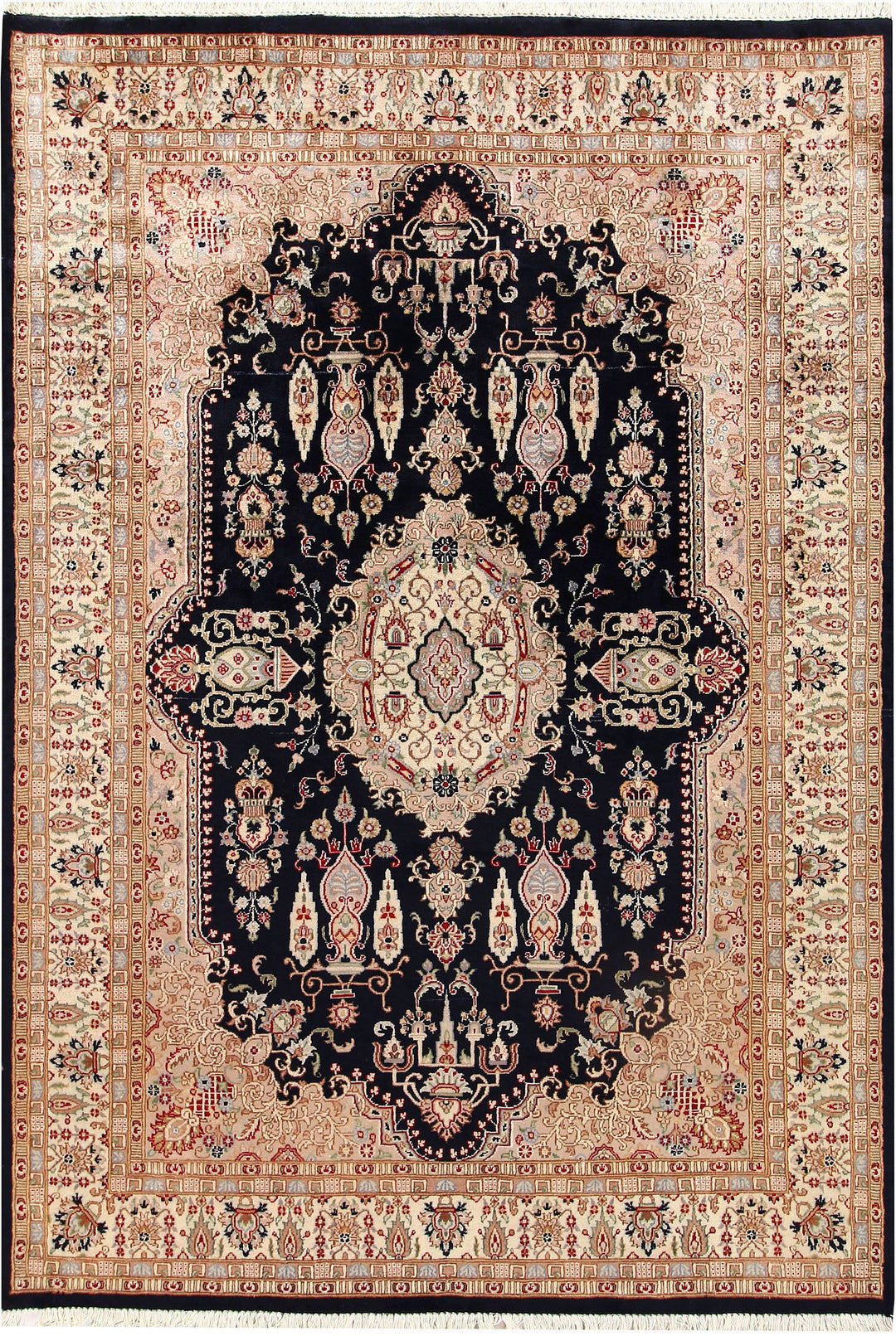 Navy Afghan Isfahan Rug 4' 6" x 6' 6" Hand-Knotted