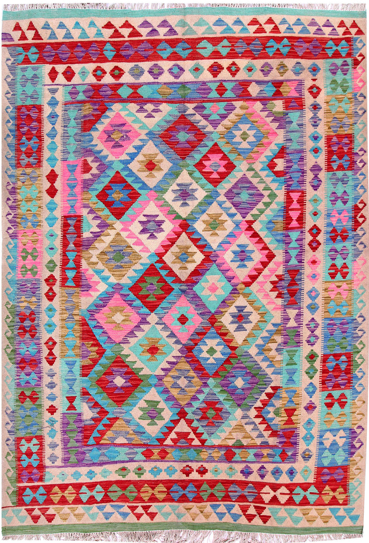 Multi Colored Kilim 5' 10 x 8' 2 - No. 57230 - ALRUG Rug Store