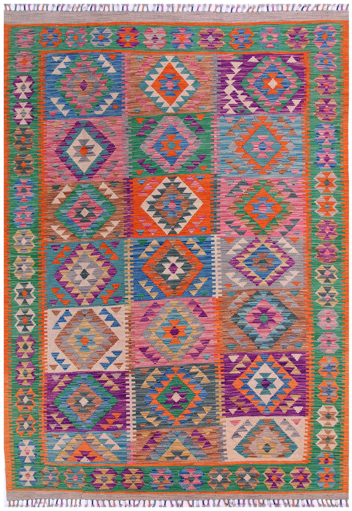 Multi Colored Kilim 5' 10 x 8' 2 - No. 57240 - ALRUG Rug Store