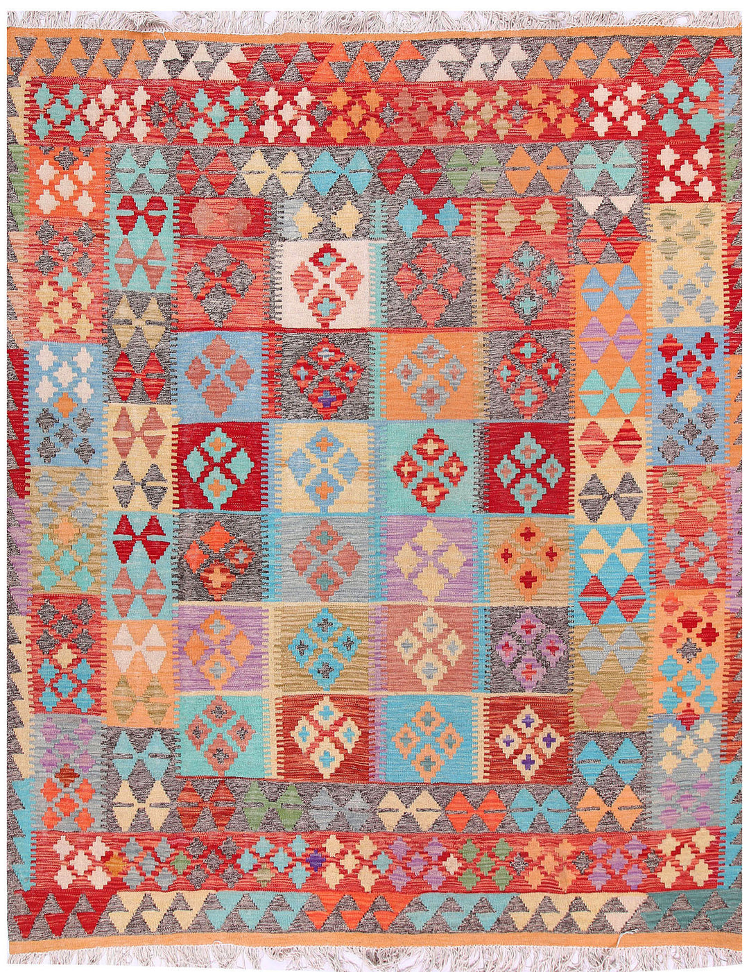 Multi Colored Kilim 6' 6 x 7' 9 - No. 57254 - ALRUG Rug Store