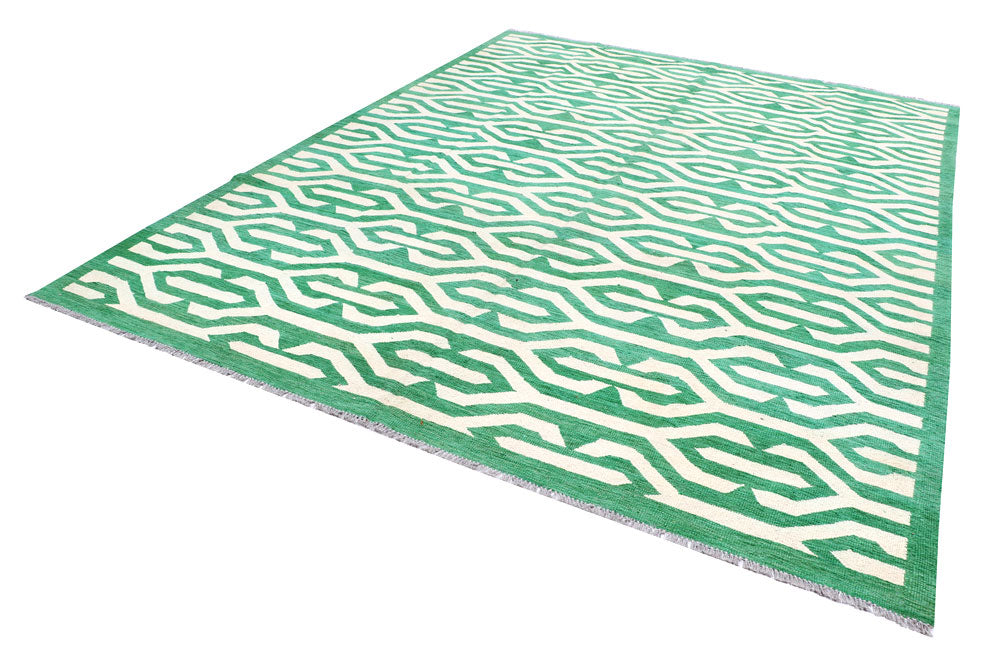 Green Kilim 9' x 11' 11 - No. 57345 - ALRUG Rug Store