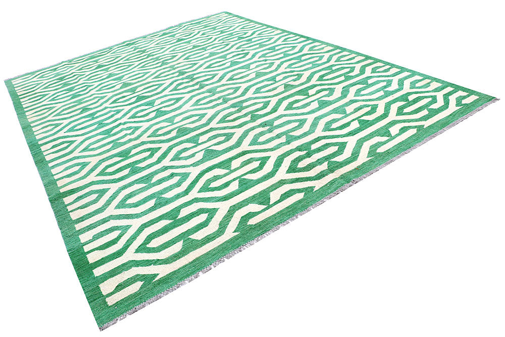 Green Kilim 9' x 11' 11 - No. 57345 - ALRUG Rug Store