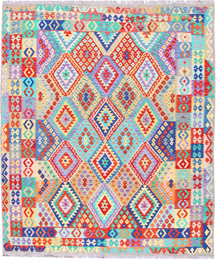 Multi Colored Kilim 8' 2 x 9' 11 - No. 57401 - ALRUG Rug Store