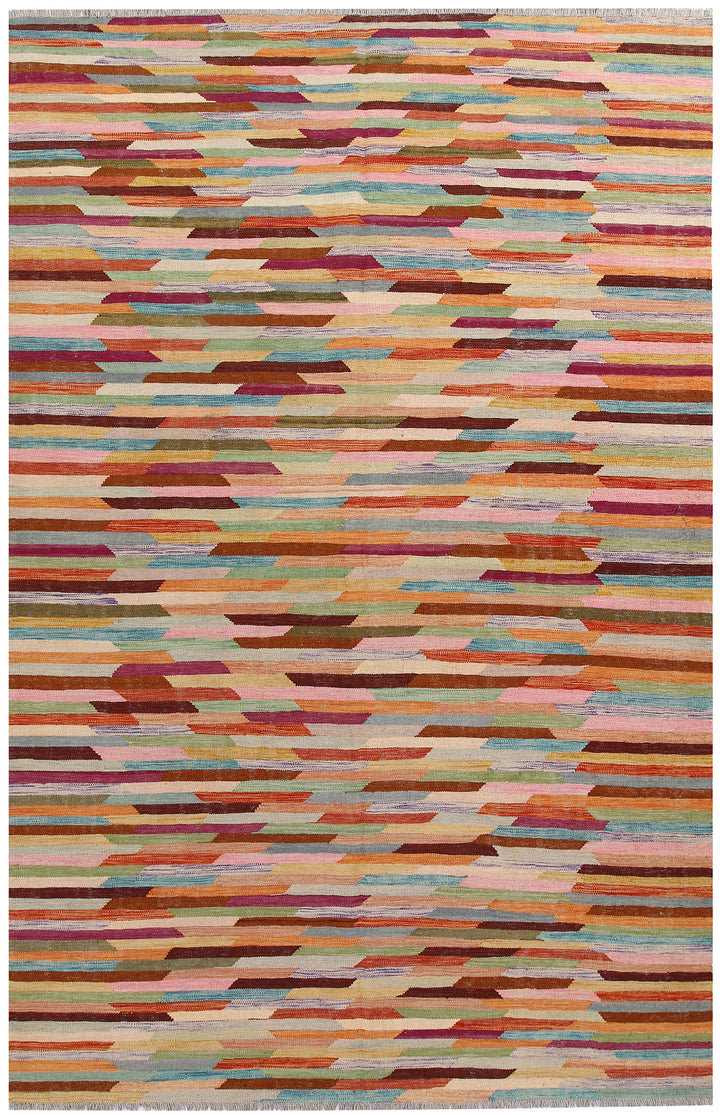 Multi Colored Kilim 6' 4 x 9' 9 - No. 58351 - ALRUG Rug Store