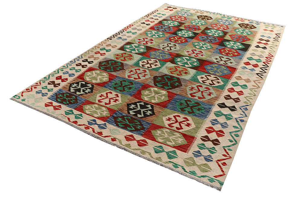 Multi Colored Kilim 6' 4 x 9' 9 - No. 58362 - ALRUG Rug Store