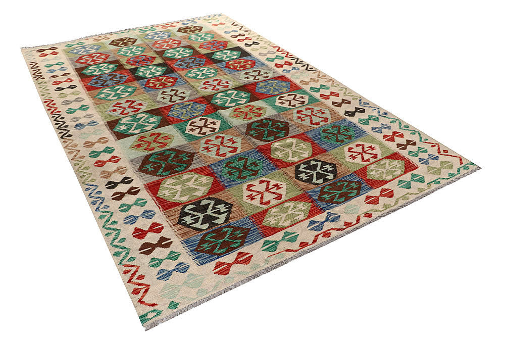 Multi Colored Kilim 6' 4 x 9' 9 - No. 58362 - ALRUG Rug Store