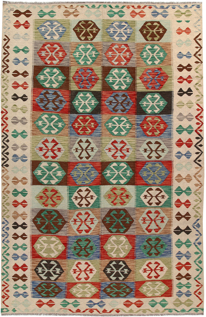 Multi Colored Kilim 6' 4 x 9' 9 - No. 58362 - ALRUG Rug Store