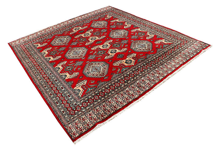 Red Caucasian Oriental Rug 6' 9" x 7' 2" Hand-Knotted border