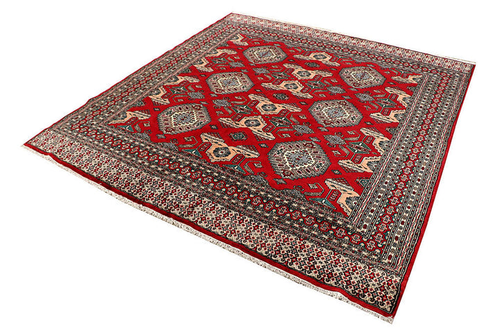 Red Caucasian Oriental Rug 6' 9" x 7' 2" Hand-Knotted field