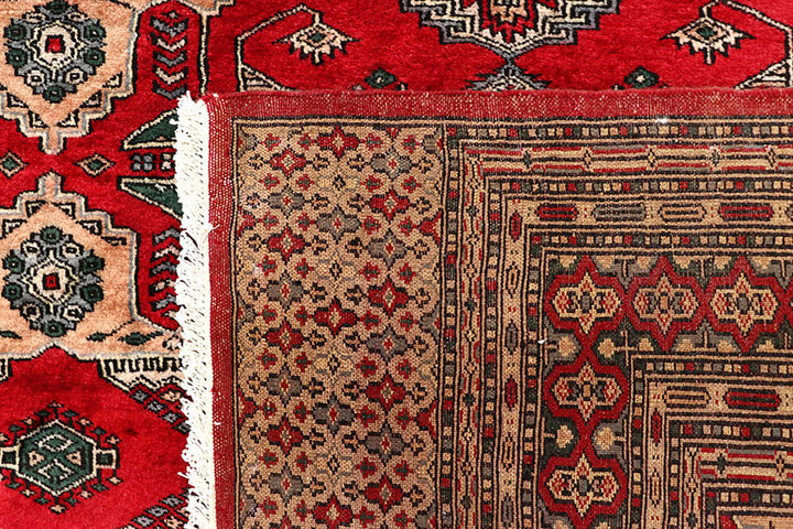 Red Caucasian Oriental Rug 6' 9" x 7' 2" Hand-Knotted texture
