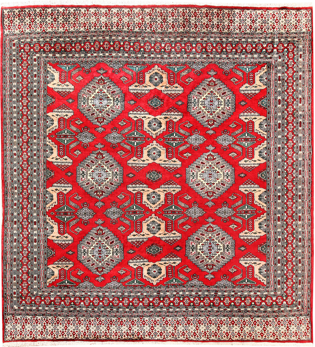 Red Caucasian Oriental Rug 6' 9" x 7' 2" Hand-Knotted