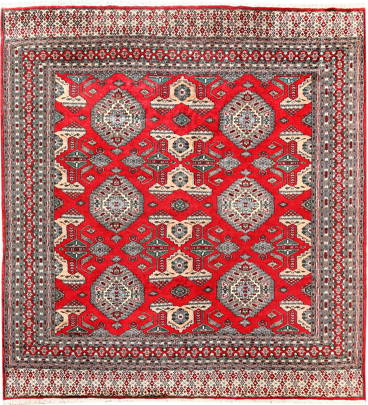 Red Caucasian Oriental Rug 6' 9" x 7' 2" Hand-Knotted