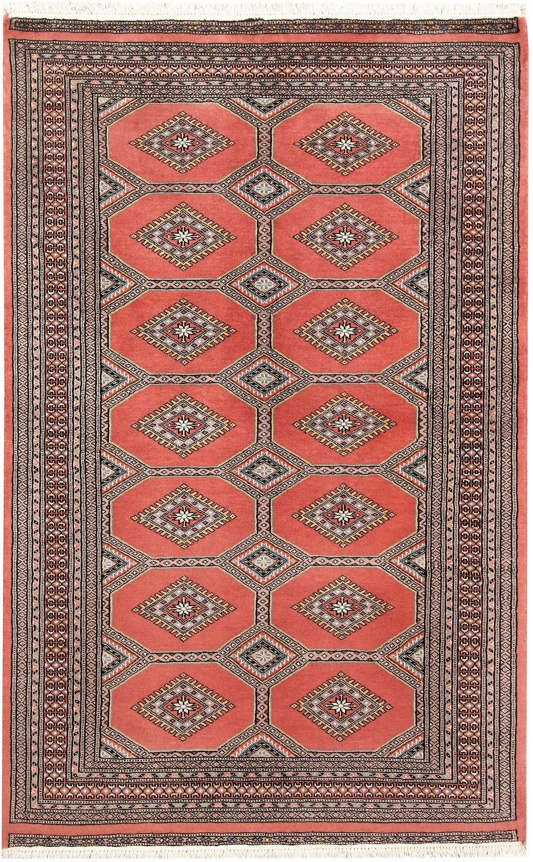 Salmon Pakistani Jaldar Rug 4' 1" x 6' 6" Hand-Knotted