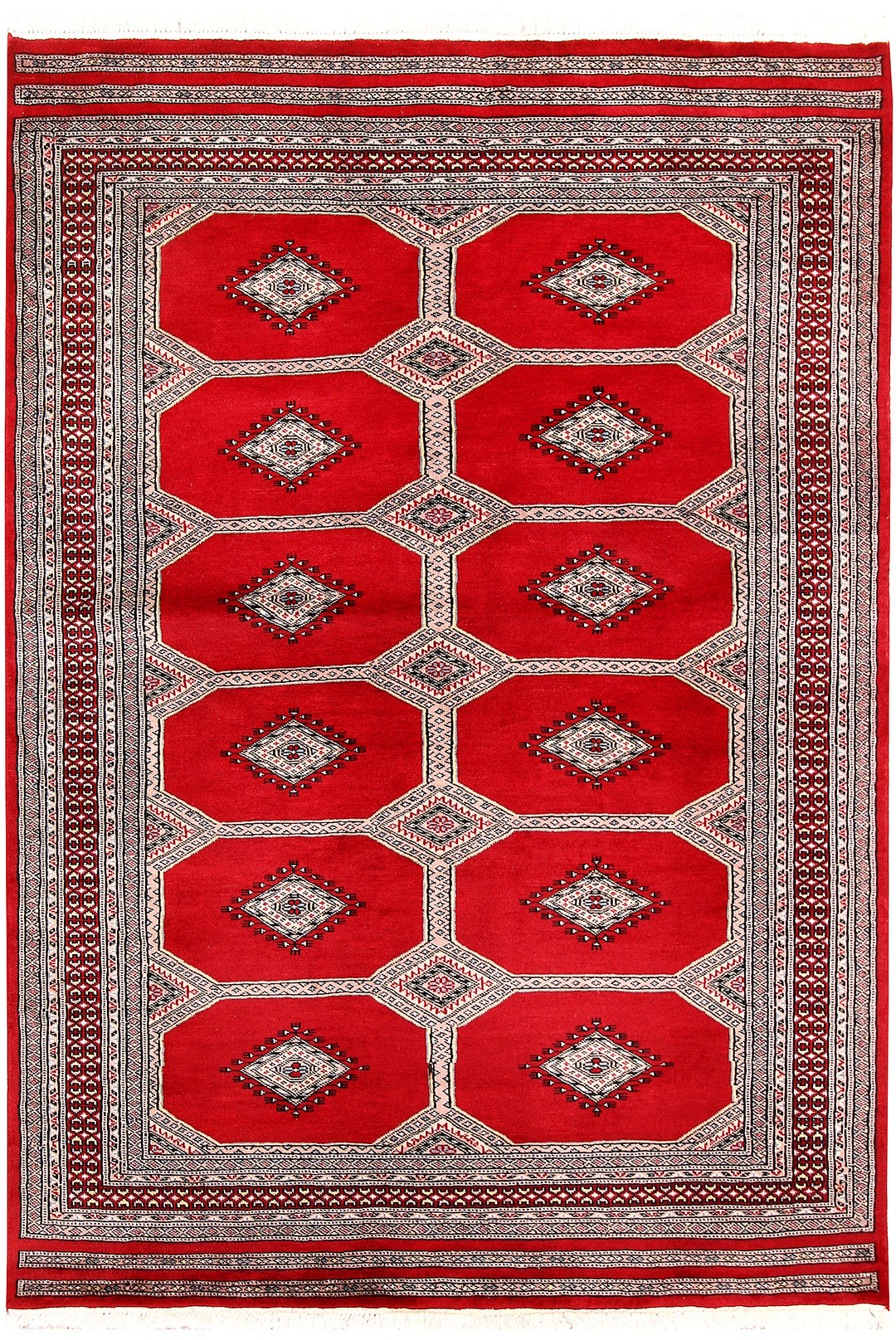 Red Pakistani Jaldar Rug 4' 7" x 6' 7" Hand-Knotted