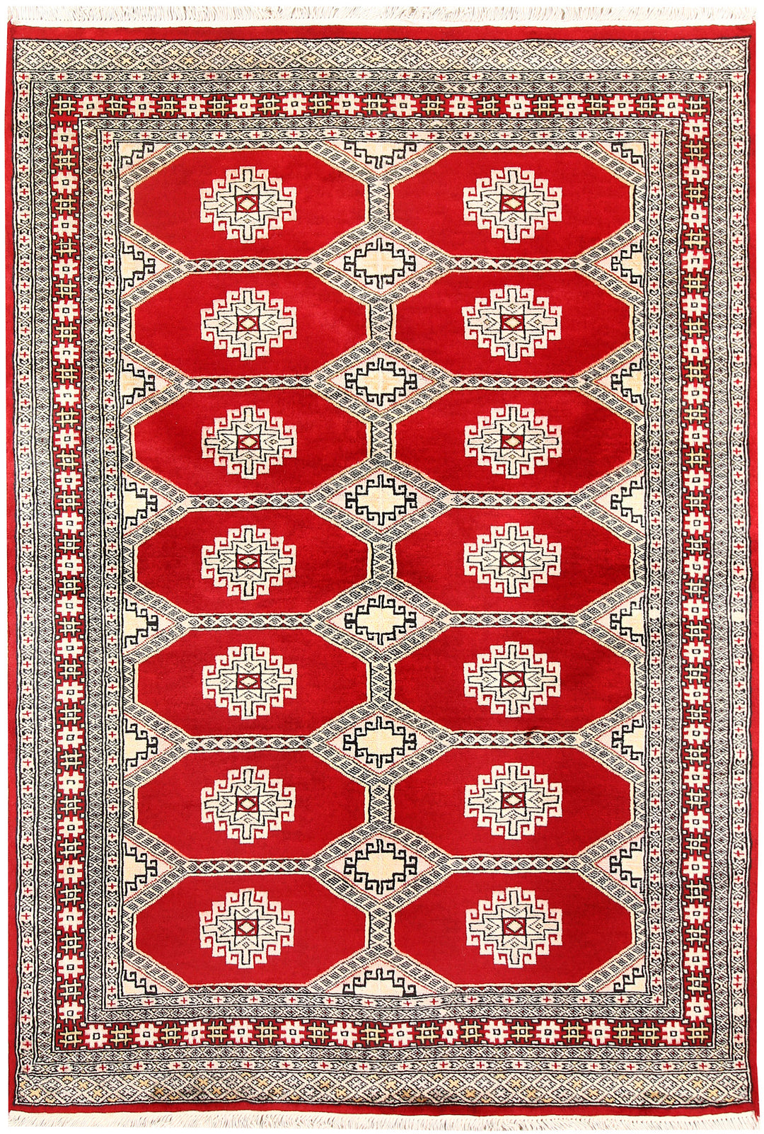 Red Pakistani Jaldar Rug 4' 6" x 6' 7" Hand-Knotted