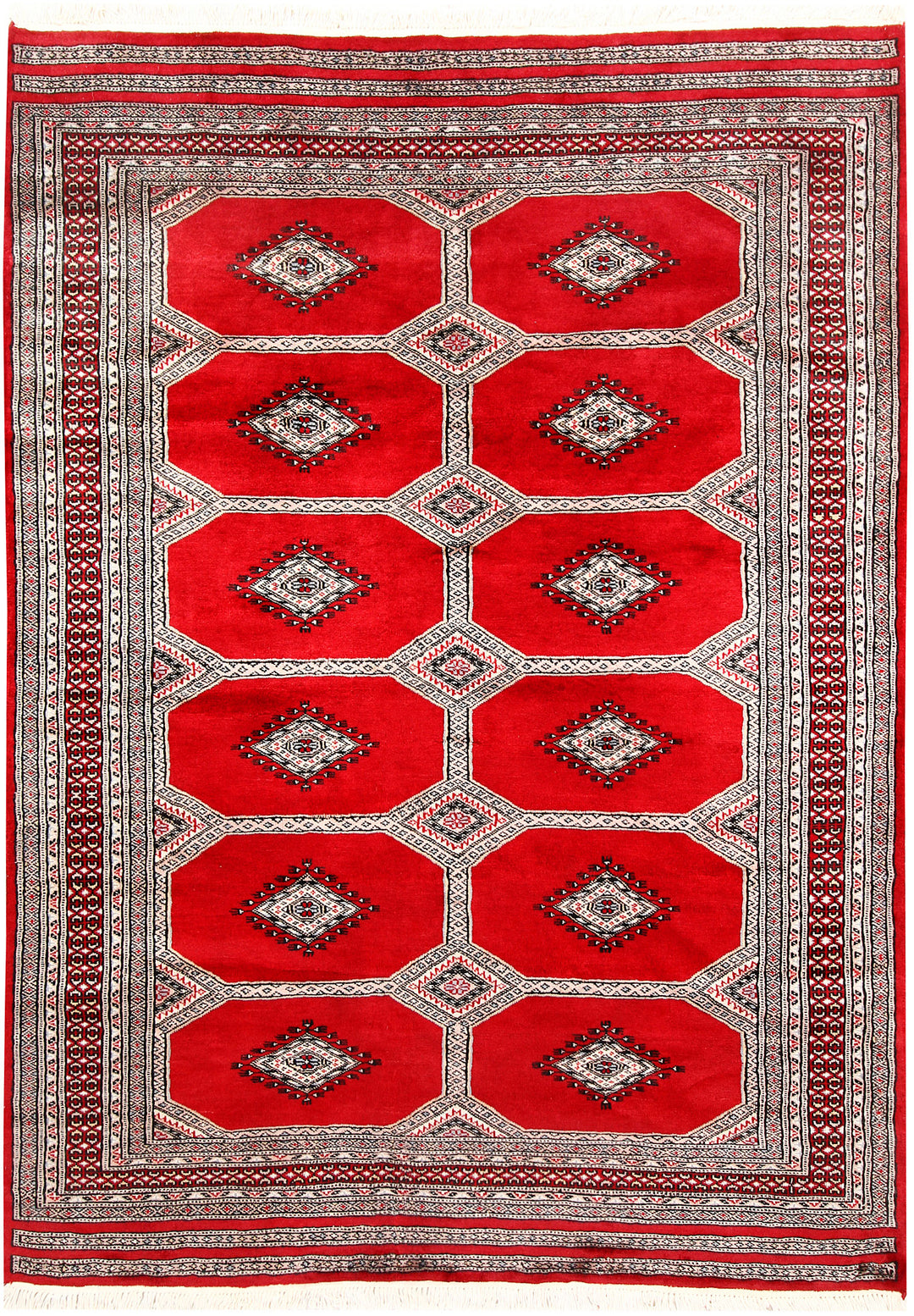 Red Pakistani Jaldar Rug 4' 7" x 6' 4" Hand-Knotted