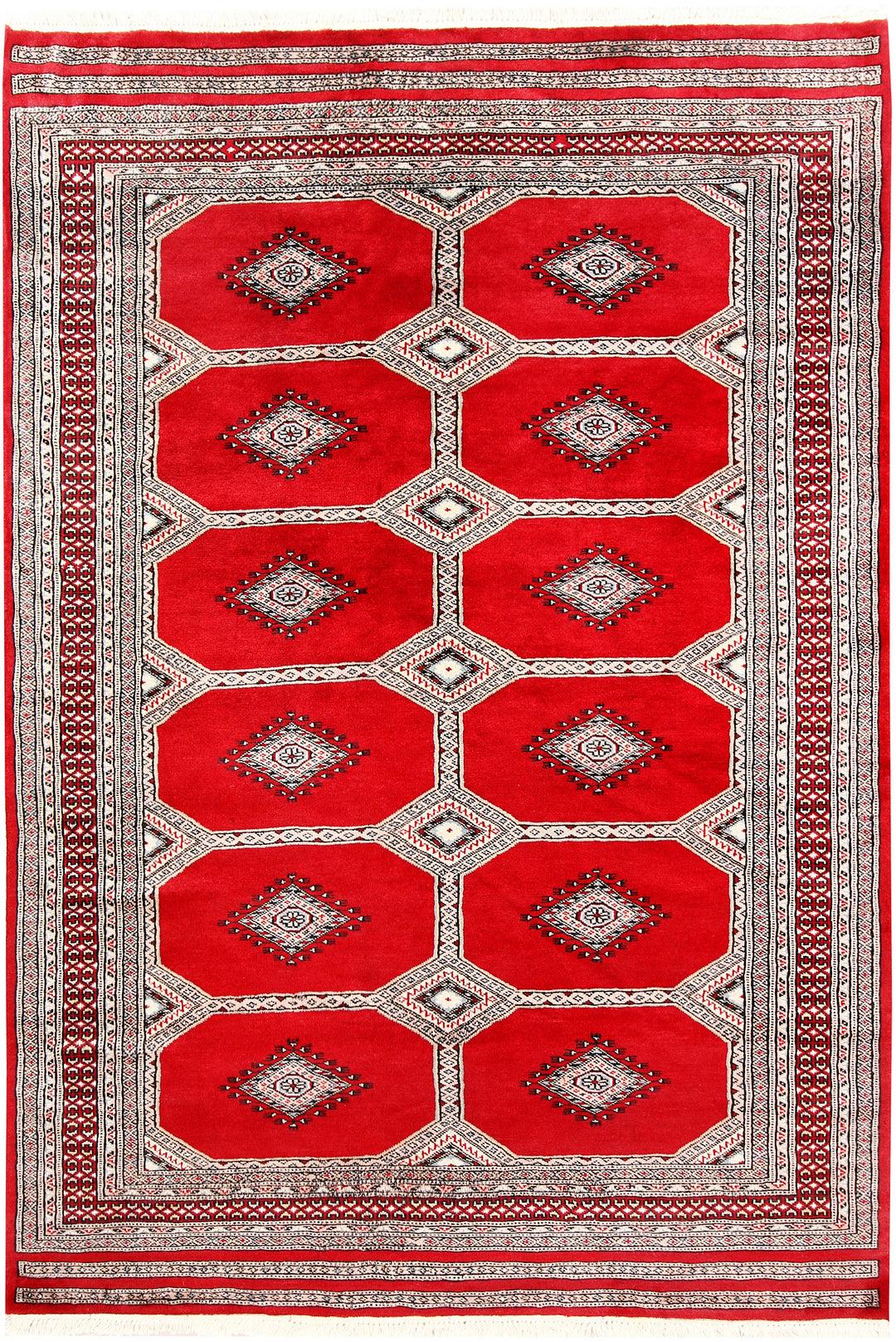 Red Pakistani Jaldar Rug 4' 7" x 6' 9" Hand-Knotted