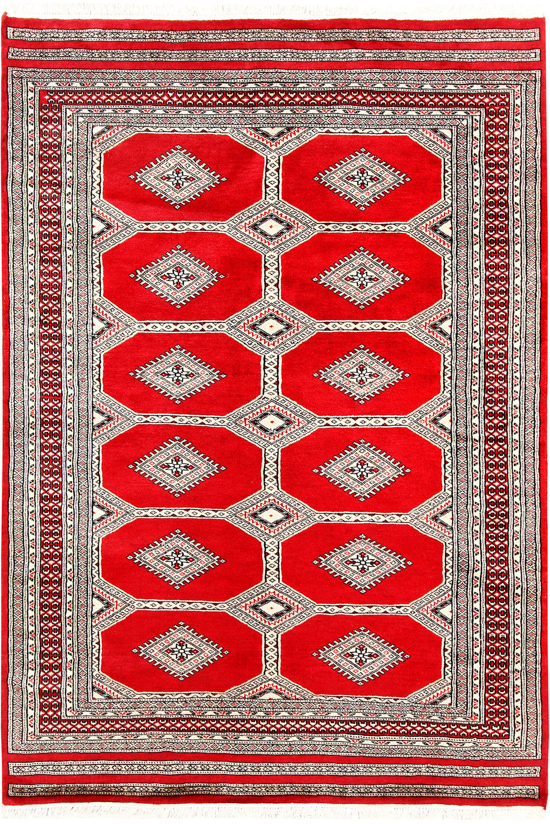 Red Pakistani Jaldar Rug 4' 6" x 6' 5" Hand-Knotted