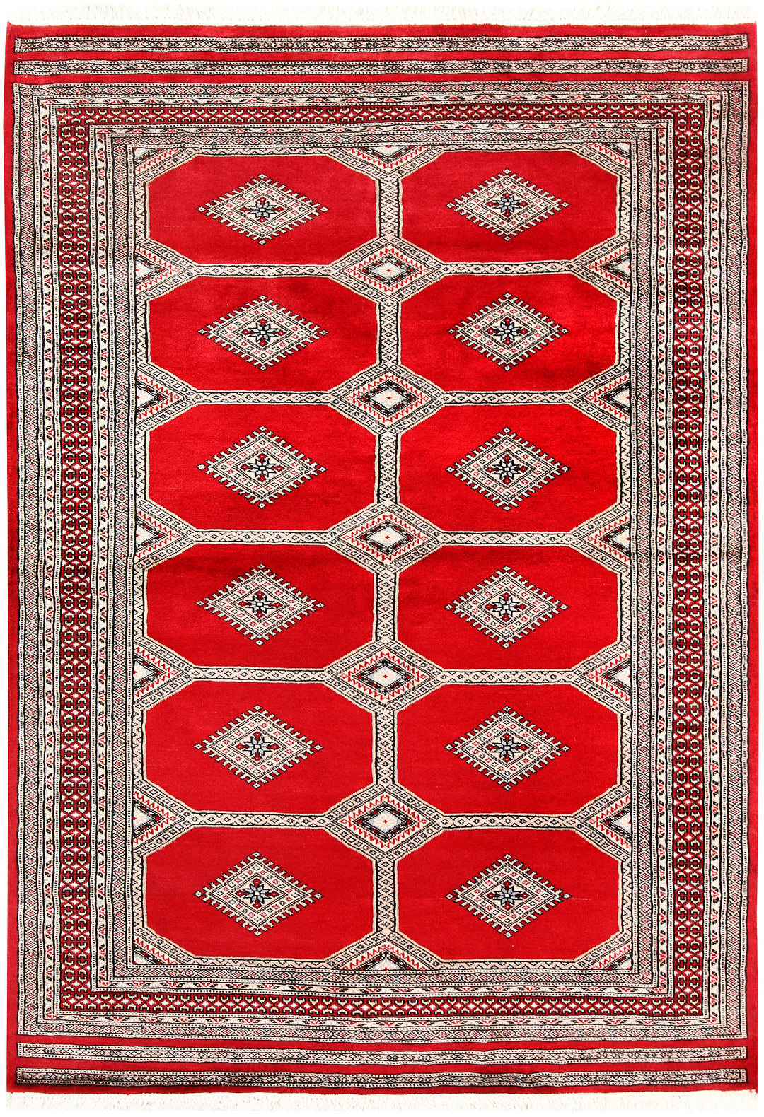 Red Pakistani Jaldar Rug 4' 8" x 6' 8" Hand-Knotted