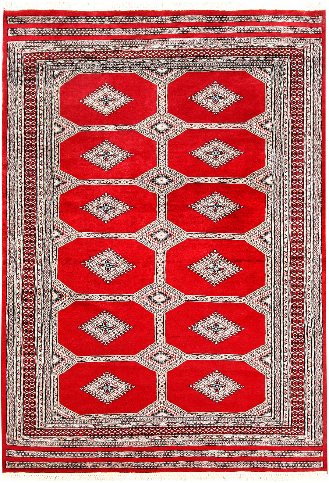 Red Pakistani Jaldar Rug 4' 7" x 6' 7" Hand-Knotted