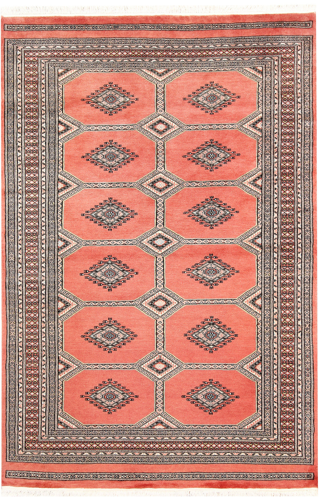 Light Salmon Pakistani Jaldar Rug 4' 6" x 6' 8" Hand-Knotted