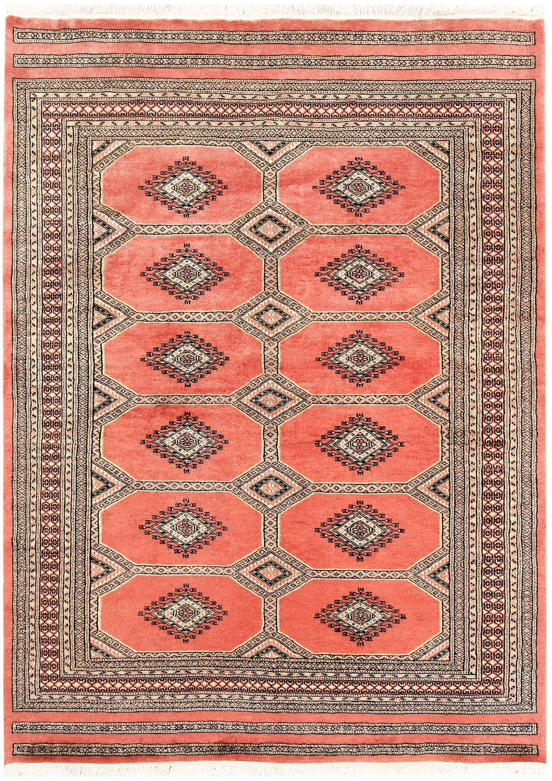 Light Salmon Pakistani Jaldar Rug 4' 7" x 6' 5" Hand-Knotted