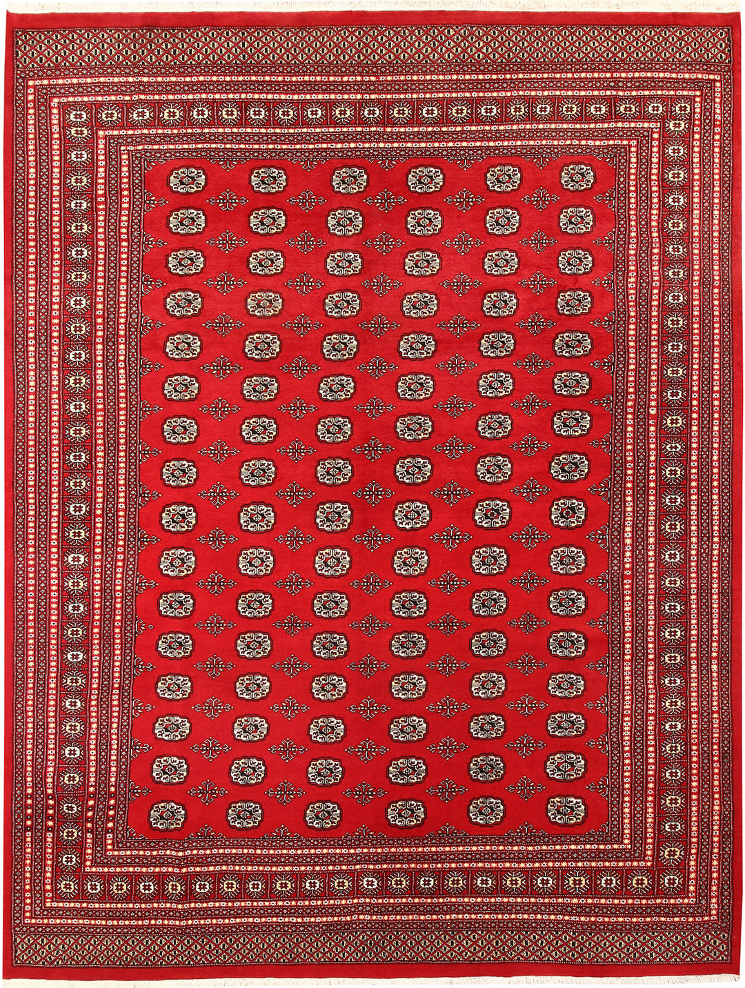 Red Pakistani Bokhara Rug 8' 11 x 11' 8 Hand-Knotted