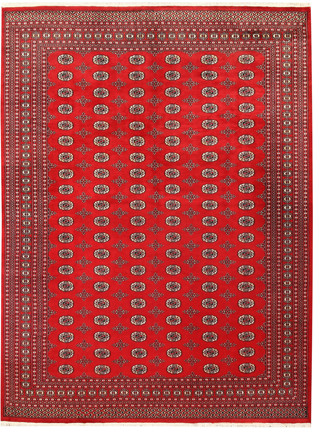 Red Pakistani Bokhara Rug 8'11" x 12' Hand-Knotted