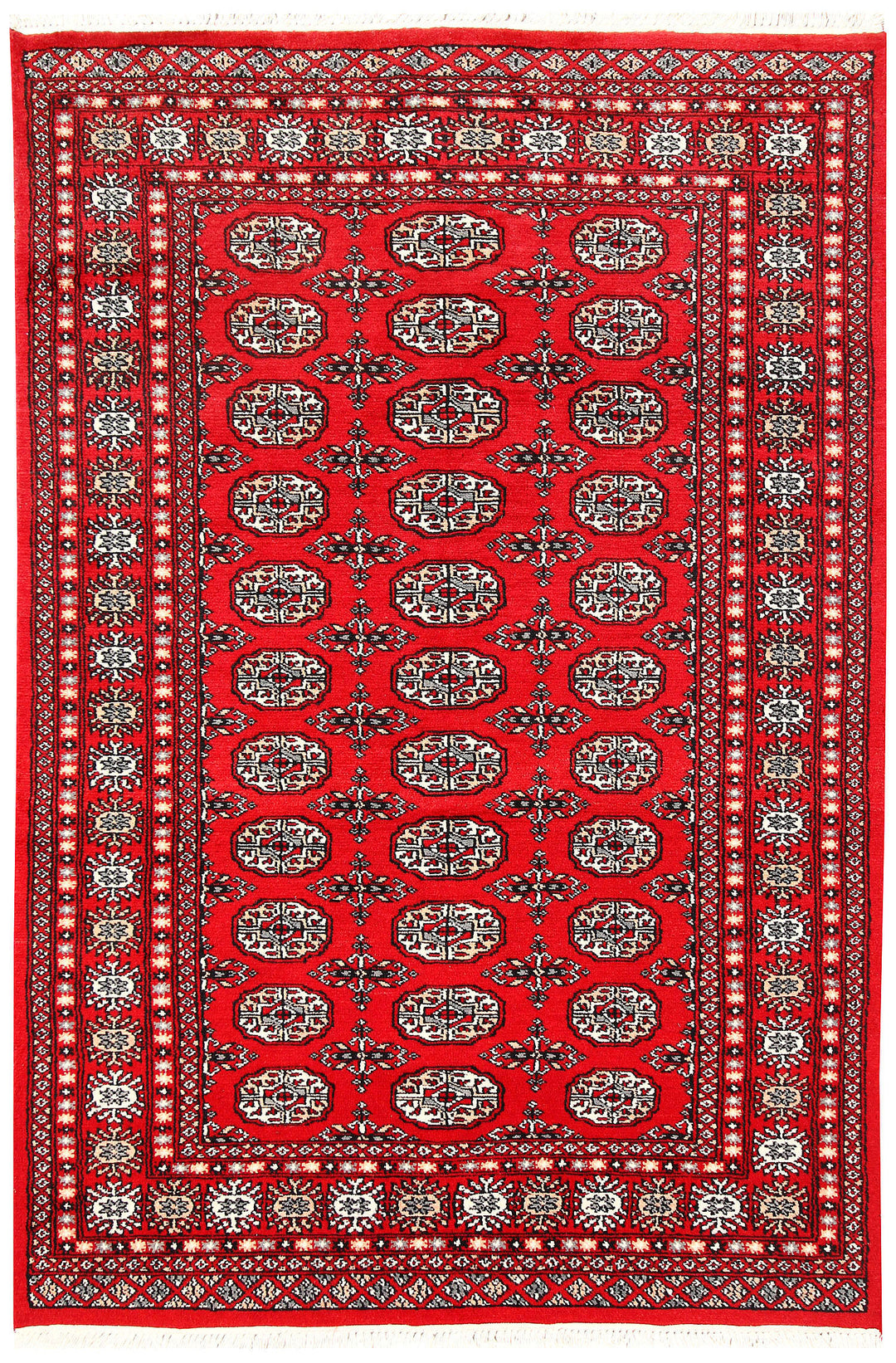 Red Pakistani Bokhara Rug 4' 4 x 6' 6 Hand-Knotted