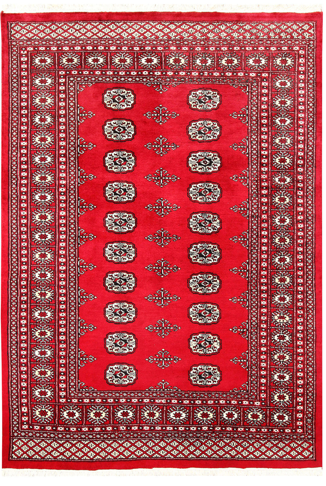 Red Pakistani Bokhara Rug 4' 5 x 6' 3 Hand-Knotted