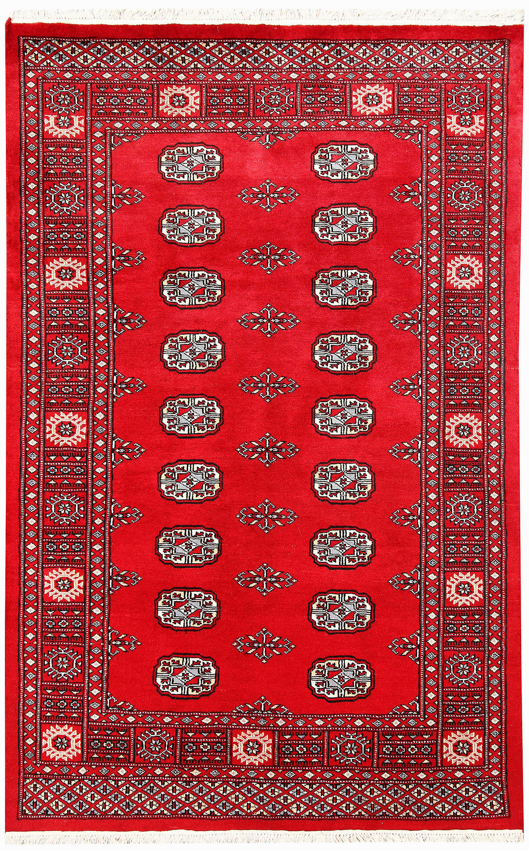 Red Pakistani Bokhara Rug 4' x 6' 4 Hand-Knotted