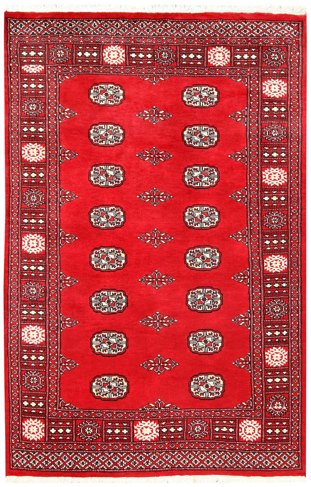 Red Pakistani Bokhara Rug 4' 1 x 6' 6 Hand-Knotted
