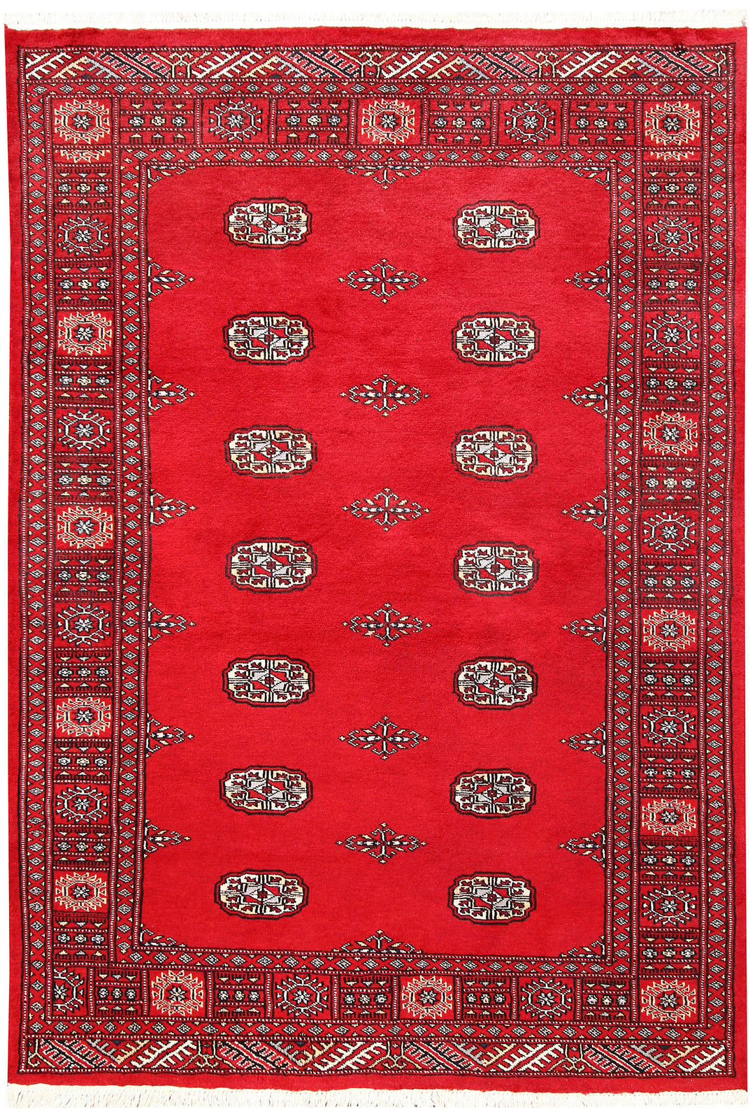 Red Pakistani Bokhara Rug 4' 1 x 5' 11 Hand-Knotted