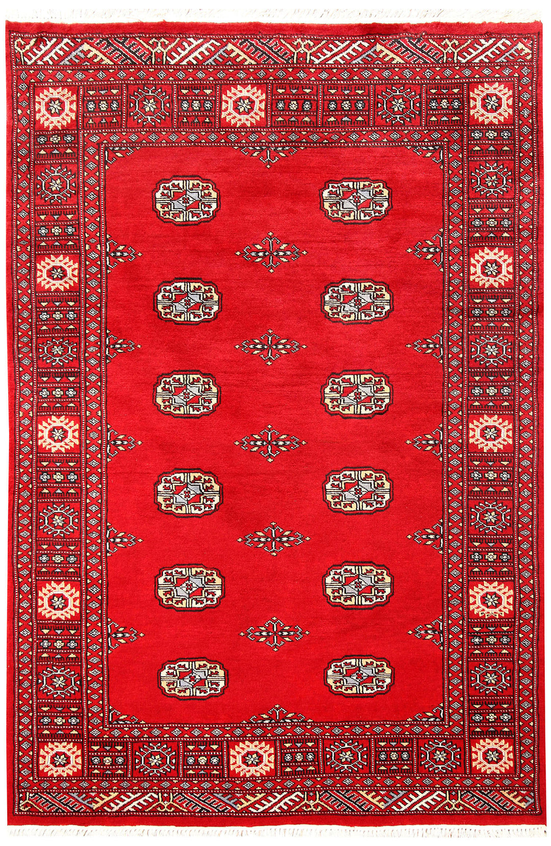 Red Pakistani Bokhara Rug 3' 11 x 6' Hand-Knotted