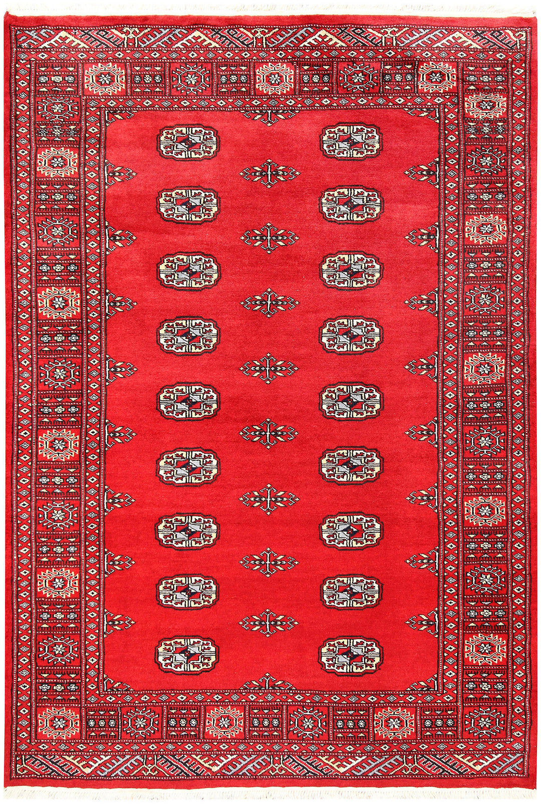 Red Pakistani Bokhara Rug 4' 2 x 6' Hand-Knotted
