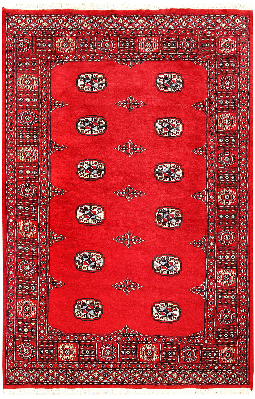 Red Pakistani Bokhara Rug 4'1" x 6'2" Hand-Knotted