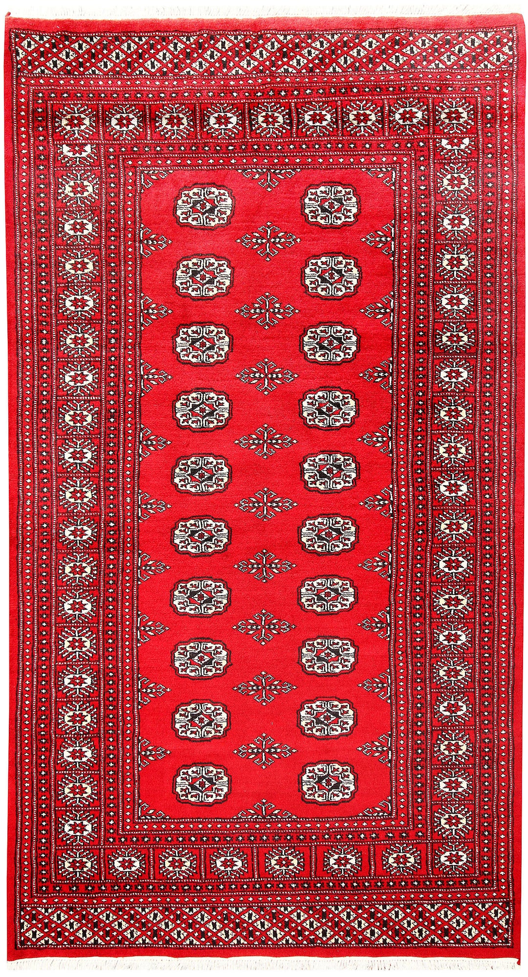 Red Pakistani Bokhara Rug 4' x 7' 5 Hand-Knotted