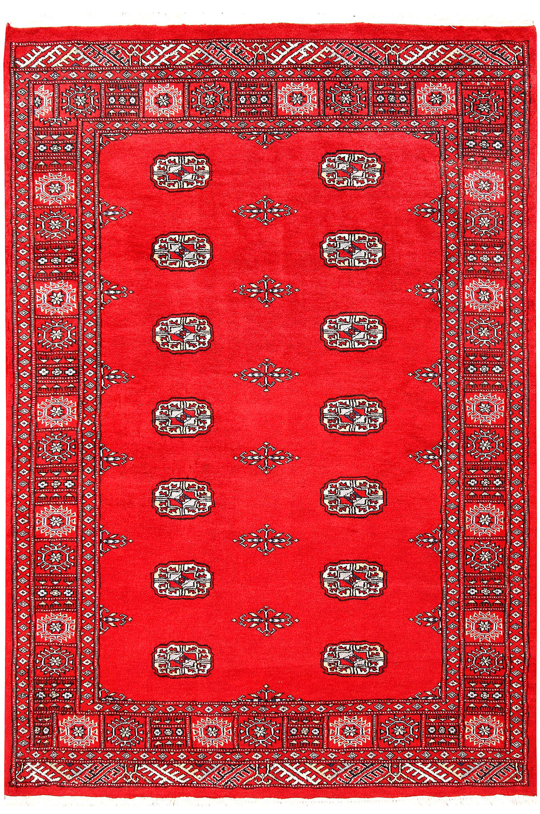 Red Pakistani Bokhara Rug 4' 1 x 5' 11 Hand-Knotted