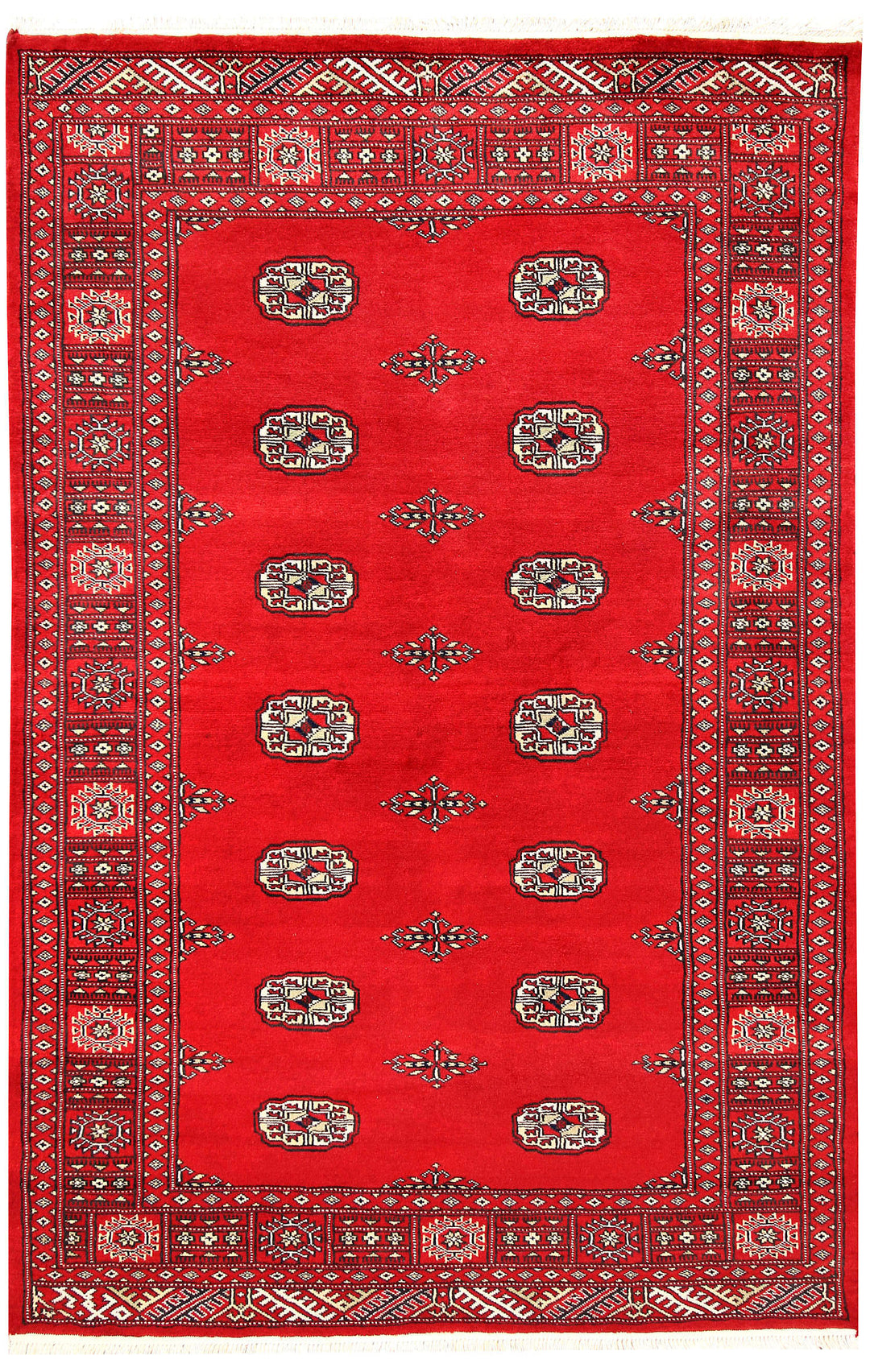 Red Pakistani Bokhara Rug 4' 1 x 6' 3 Hand-Knotted